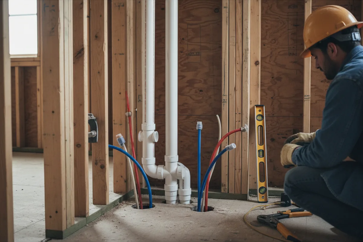 Drain and supply rough-in during Leak Detection in Naval Anacost Annex